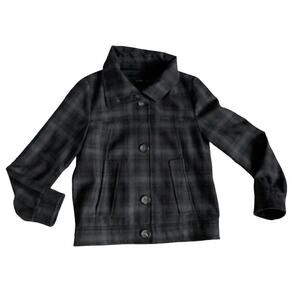 Autre Ton France Wool Blend Plaid Jacket Gray Funnel Neck Size 36